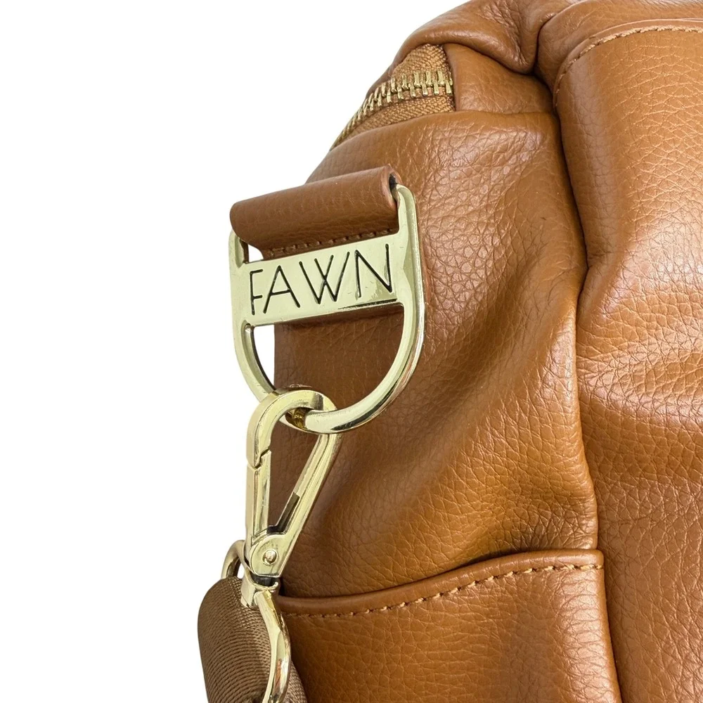Fawn Design Large Diaper Bag‎ Backpack Cognac Vegan Leather Convertible